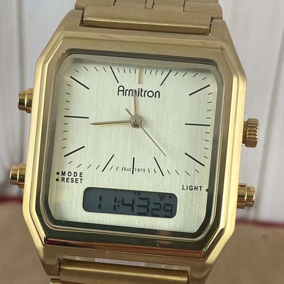 ARMITRON Men's Analog-Digital Gold-Tone Stainless Steel Bracelet Watch 32.5mm - Picture 1 of 6